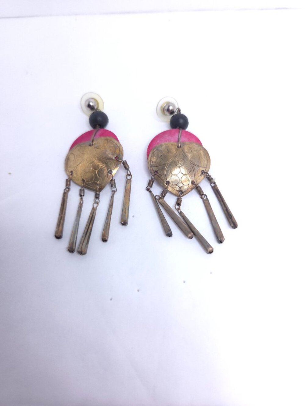 Wood and Silver Dangle Pierced Earrings